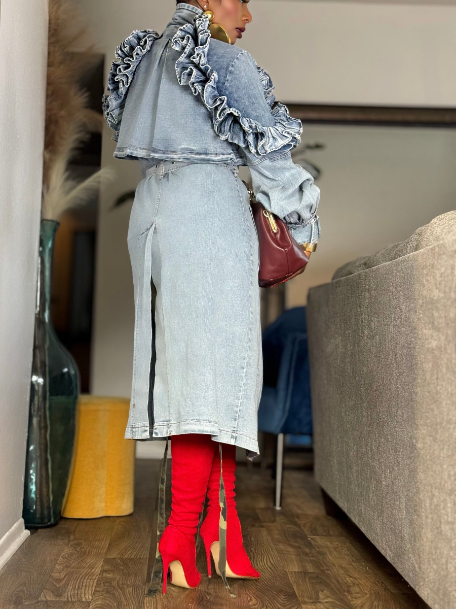 Denim Ruffle Coat