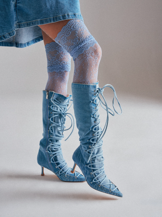 Light Washed Denim Tether Pumps