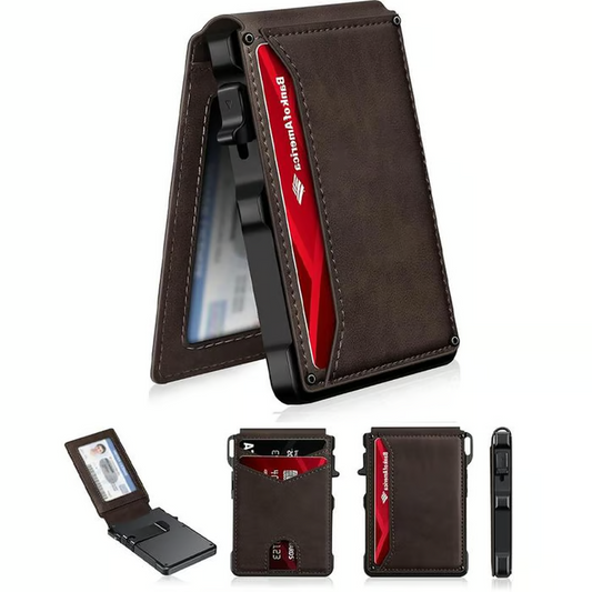⚡70K+ SOLD!-Wallet for Men - with Pop Up Aluminum Case Money Clip Slim Leather Slots Credit Card Holder RFID Blocking Bifold Minimalist Wallet