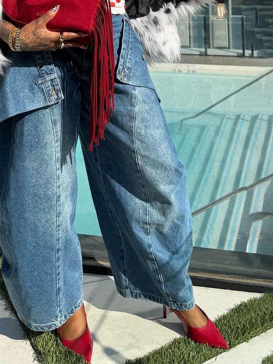 Asymmetric Draped Detailing High Waist Jeans