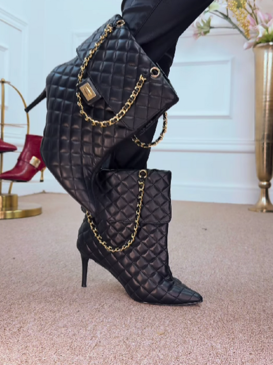 Geometric Textured Metallic Chain Leather Pumps