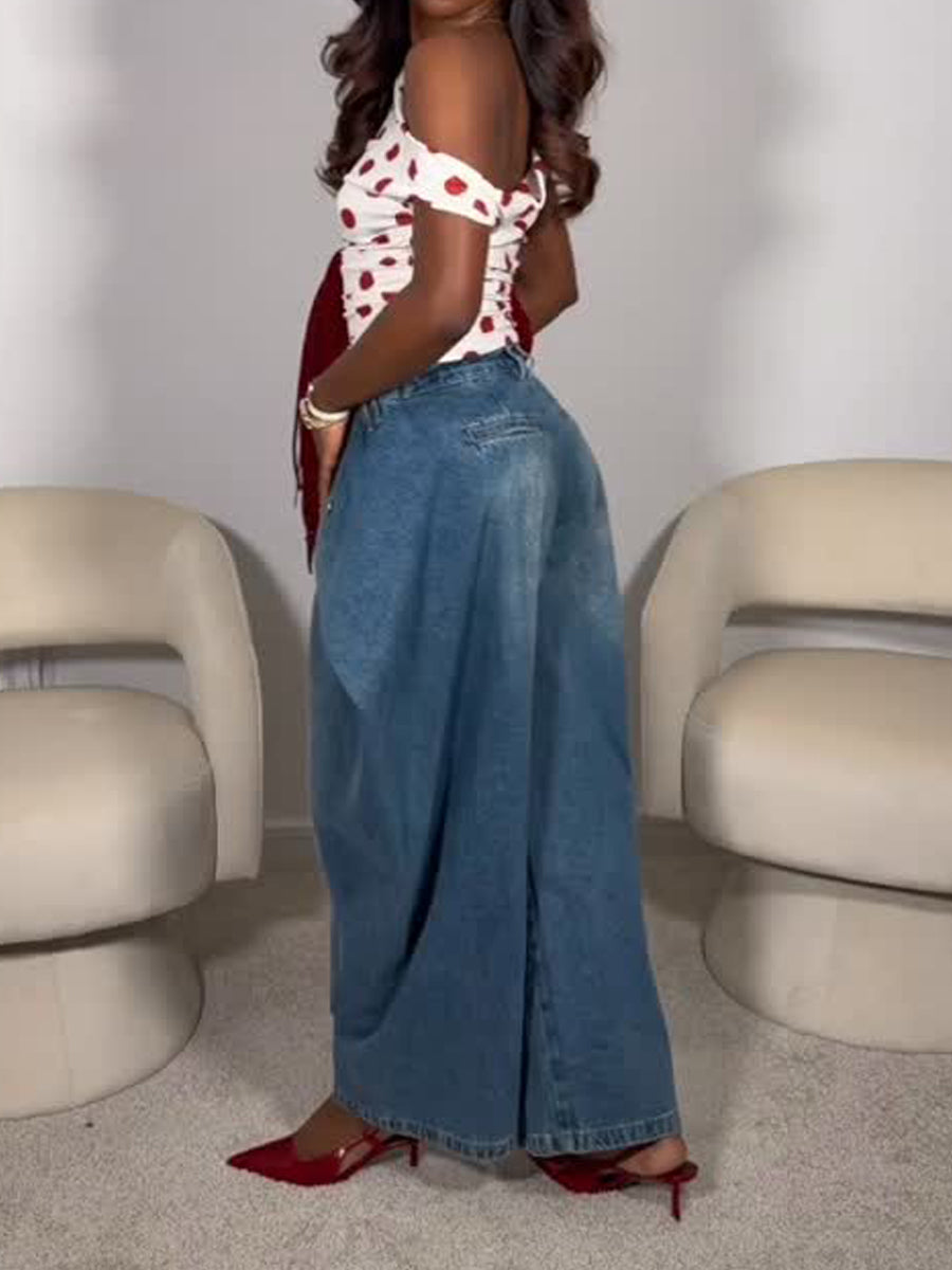 Asymmetric Draped Detailing High Waist Jeans