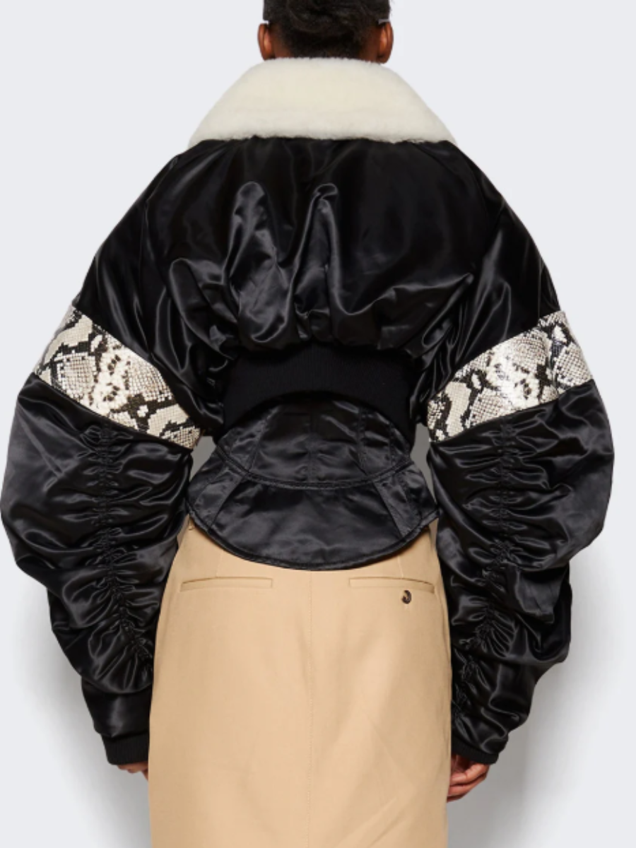 Snake-Embossed Leather Short Coat