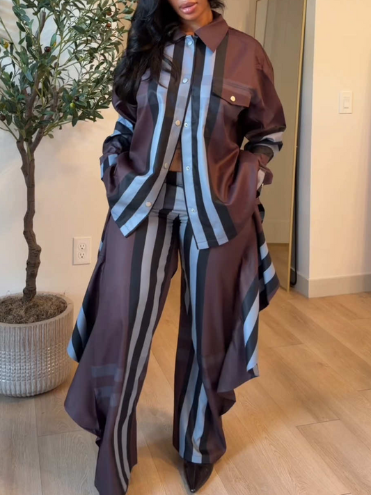 Vertical Plaid Shirt Set