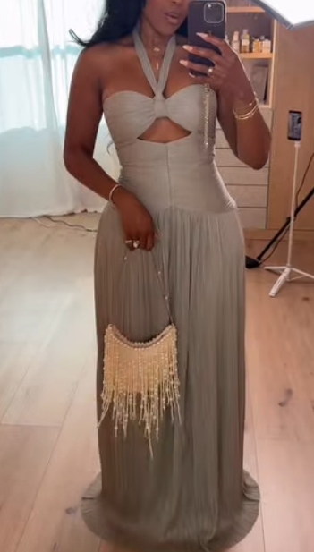 Pleated Chiffon Maxi Dress