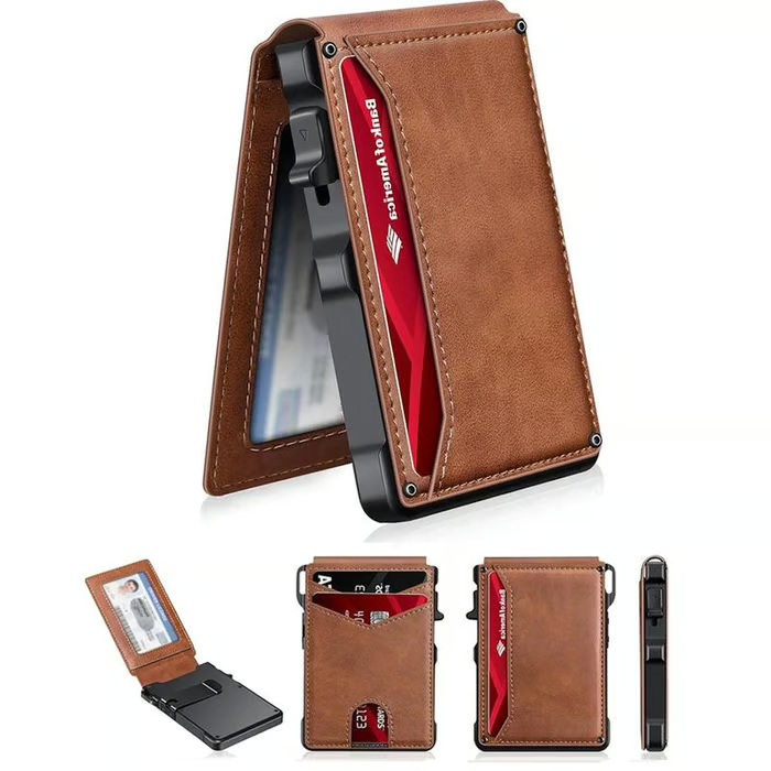 ⚡70K+ SOLD!-Wallet for Men - with Pop Up Aluminum Case Money Clip Slim Leather Slots Credit Card Holder RFID Blocking Bifold Minimalist Wallet