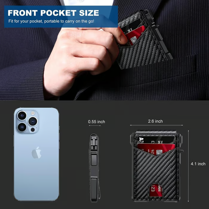 ⚡70K+ SOLD!-Wallet for Men - with Pop Up Aluminum Case Money Clip Slim Leather Slots Credit Card Holder RFID Blocking Bifold Minimalist Wallet