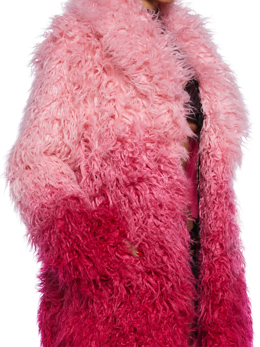 Faux Fur Notched Collar Ombre Design Coat