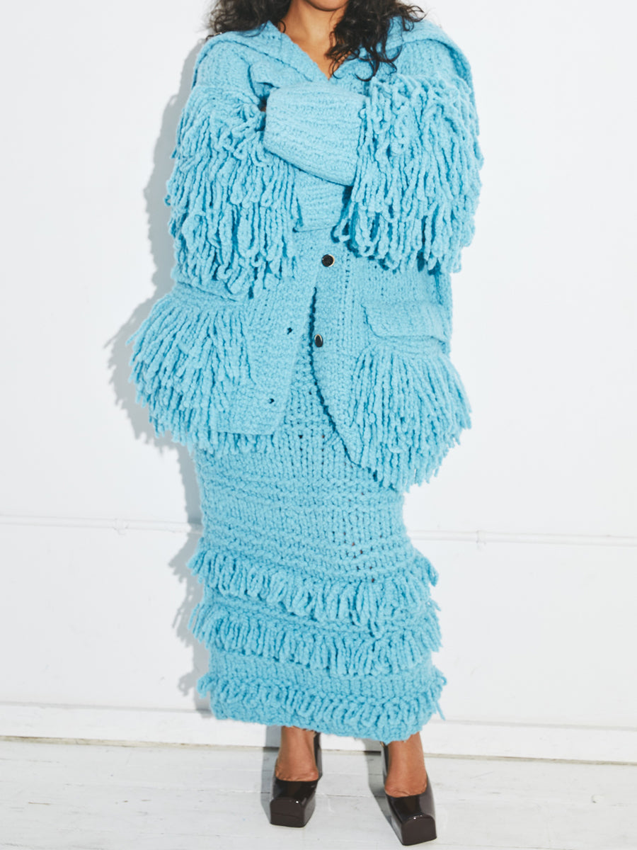 Fringed Knitted Long Sleeve Two Pieces Dress