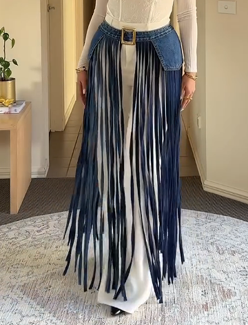 Cowgirl Denim Fringe Belt