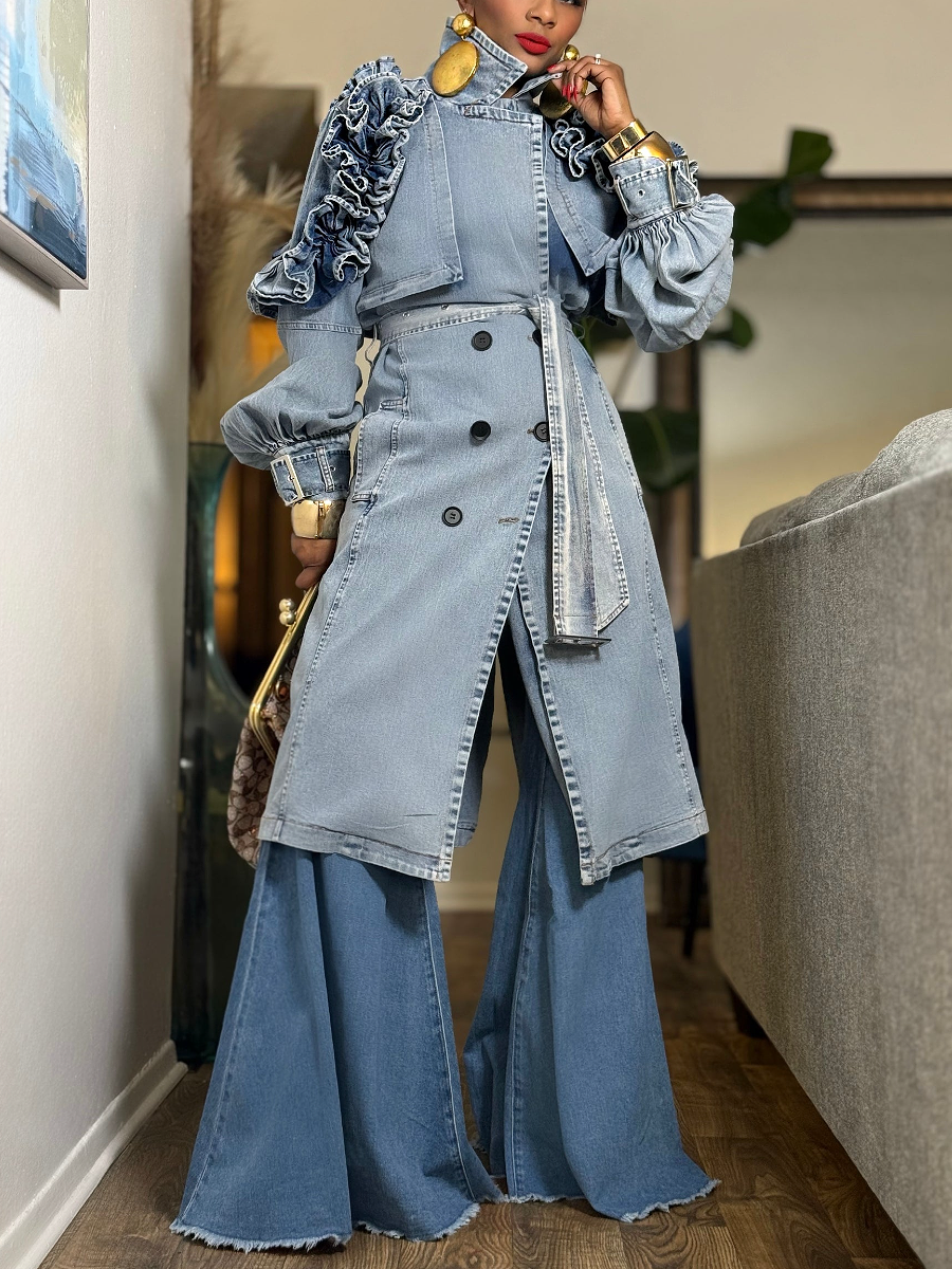 Denim Ruffle Coat
