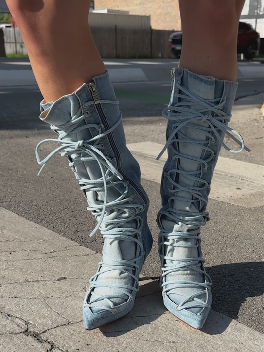 Light Washed Denim Tether Pumps