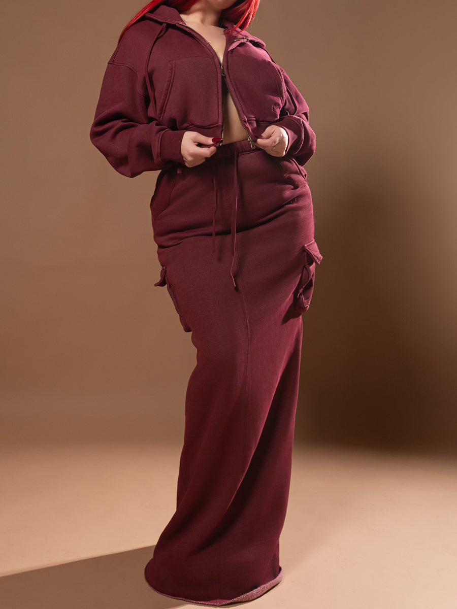 Adjustable Drawstring Patch Pockets Cargo Two Pieces Dress