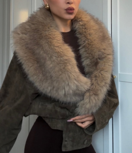 Fancy Faux Fur Suede Jacket