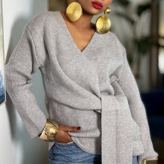 Delmas Grey Tie Sweater