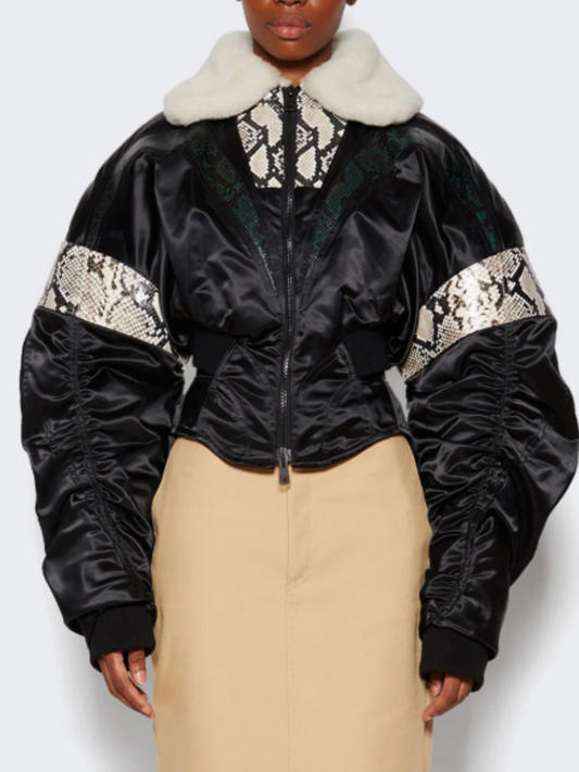 Snake-Embossed Leather Short Coat